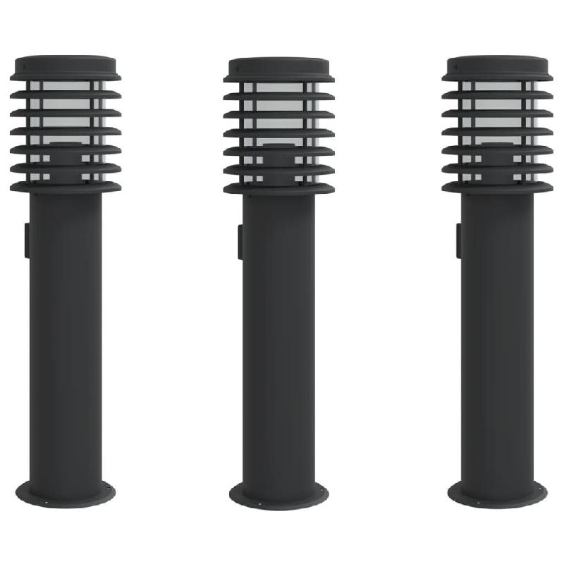 Helloshop26 - Lampadaires d'extérieur avec sortie 3 pcs acier inoxydable noir 02_0042573 - noir Polycarbonate 3000218195229_0