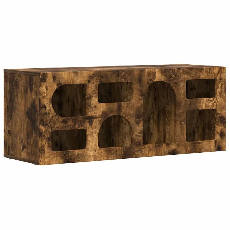 Helloshop26 - Meuble TV rectangulaire moderne avec 7 étagères 100 x 35 x 40 cm en bois d'ingénierie chêne fumé 02_0054760 - Bois massif 3000238649276_0