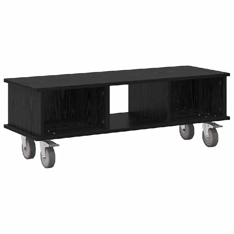 Helloshop26 - Meuble TV rectangulaire pratique rangement intégré 100 x 35 x 35 cm en bois d'ingénierie chêne noir 02_0054732 - noir Bois massif 30_0