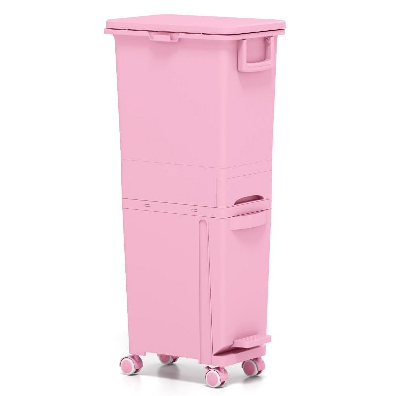 Helloshop26 - Poubelle 3 en 1 avec 2 compartiments supérieurs 36 x 25 x 84 cm efficacité de tri moderne en pp rose 20_0017984 - 3000232179724_0