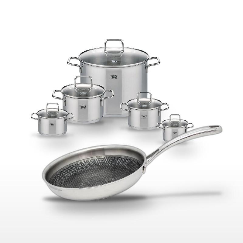 Lot de 5 Faitouts Elo Relief Evolution et Poêle 28 cm - gris inox 3176239958416_0