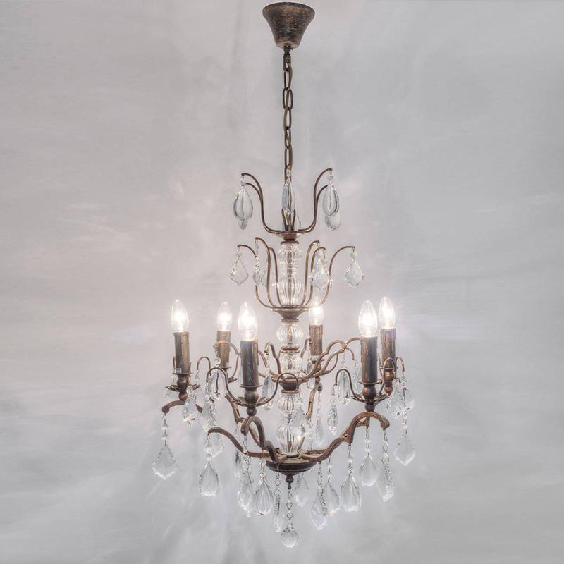 HOLLÄNDER LUSTRE CRISTALLO, 6 LAMPES, DORÉ ANTIQUE-BRUN