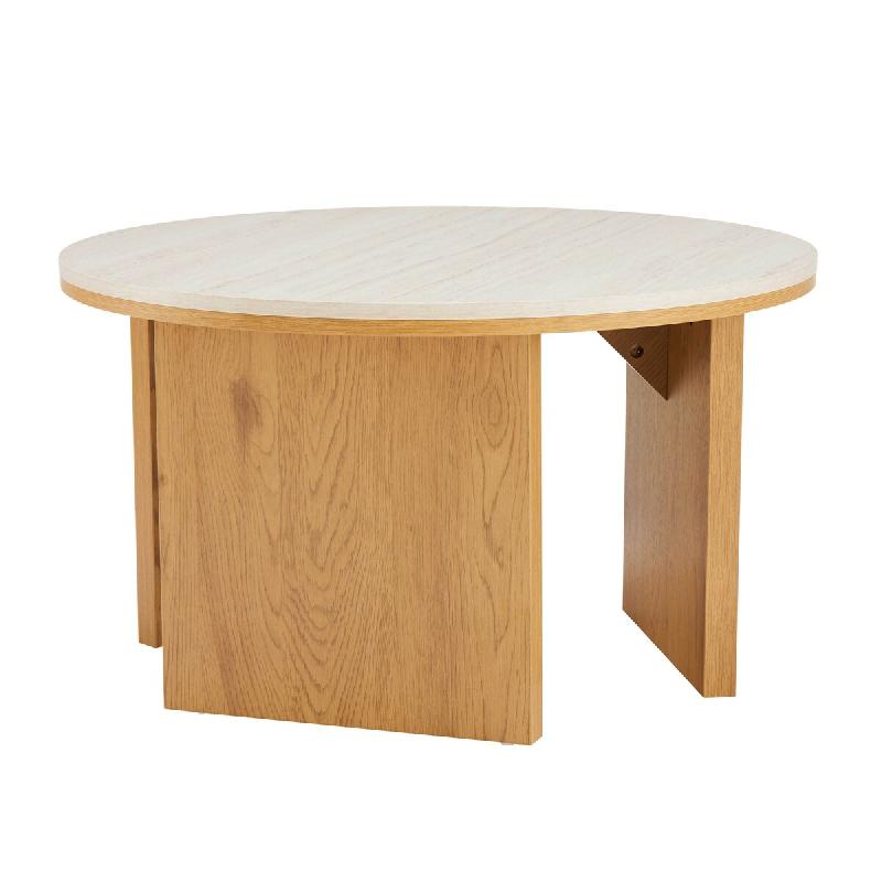 Oviala Business Table basse effet bois ronde diam 80 cm bois clair - beige Bois massif 114534_0