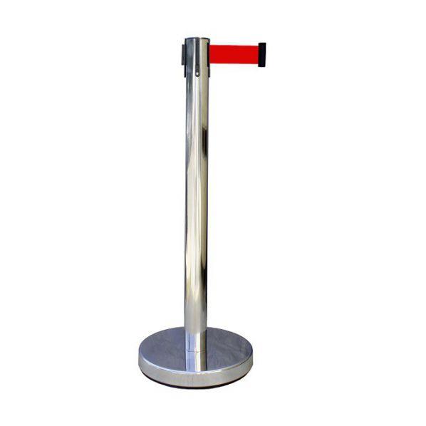 Poteau de signalisation à sangle chrome 2 mètres - Économique rouge - Rolléco_0