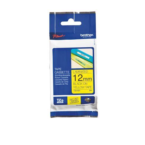 RUBAN LAMINÉ BROTHER 12 MM TZE 631 JAUNE ÉCRITURE NOIRE