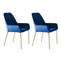 SalesFever Ensemble de 2 chaises rembourrées | Fauteuil aspect velours | Cadre en métal doré | L 56 x P 54 x H 90 cm | bleu - bleu multi-matériau_0