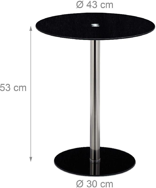 Table basse d’appoint ronde en verre noir - Diamètre 43 cm - Charge maximale 35 kg_0
