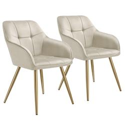 TecTake GmbH tectake Lot 2 chaises de salle à manger avec aspect velours capitonné crème/or - 405780 - beige 405780_0