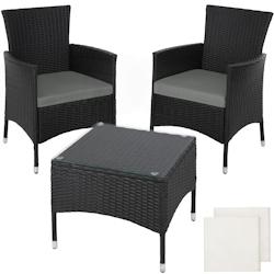 Tectake Salon de jardin Lucerne 2 places avec 2 sets de housses - noir - 402862 - noir multi-matériau 402862_0