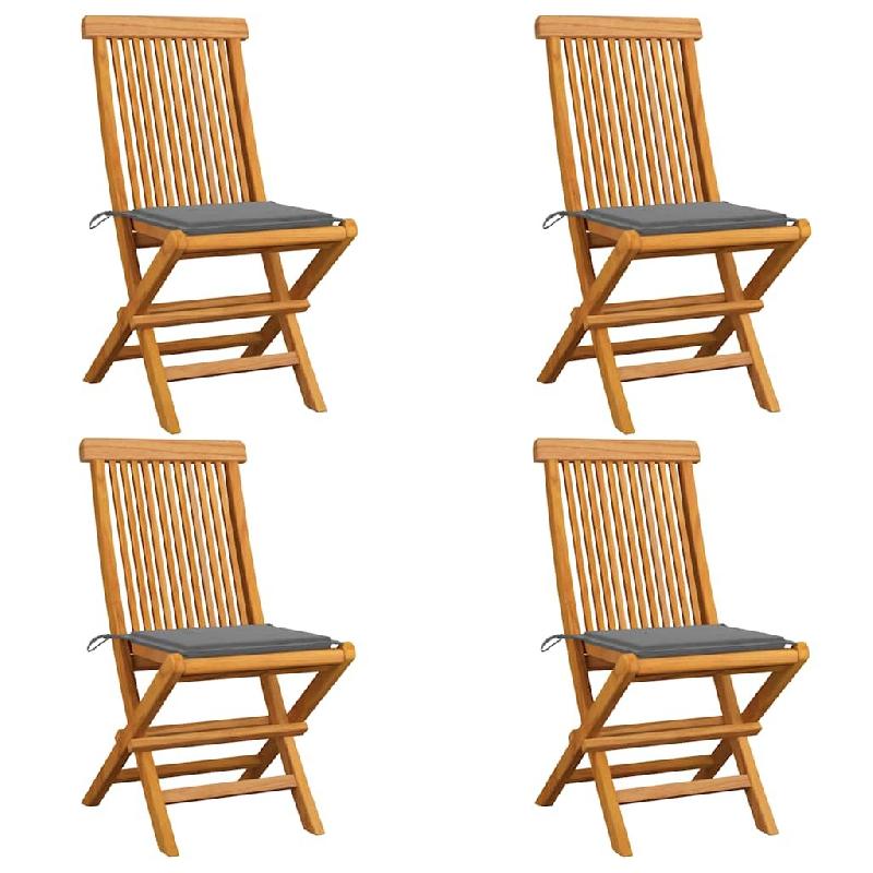 VidaXL Chaises De Jardin Et Coussins Gris Lot De 4 Bois De Teck Massif - gris 3062569_0