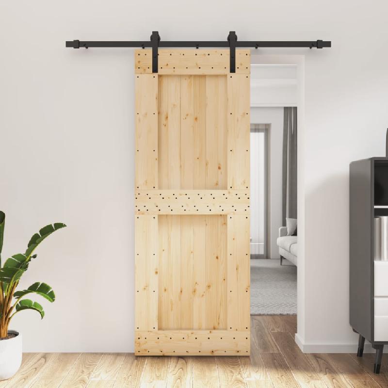 Vidaxl porte coulissante et kit de quincaillerie 80x210 cm pin massif 3202976_0