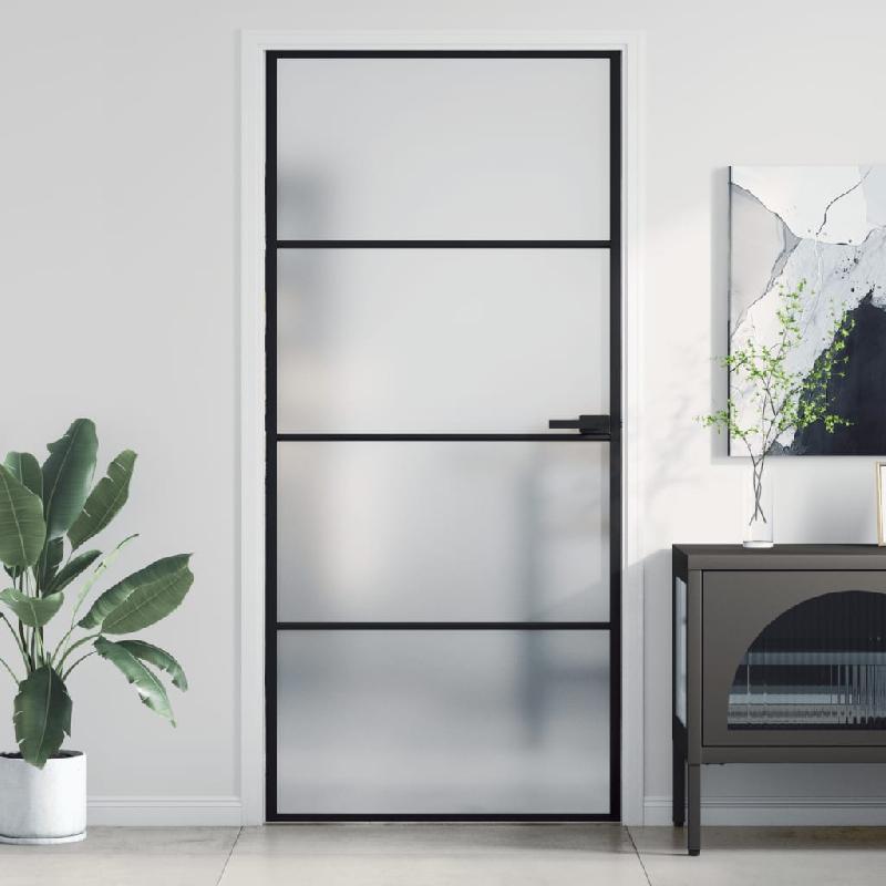 Vidaxl porte intérieure mince noir 93x201,5 cm verre trempé aluminium 155121_0