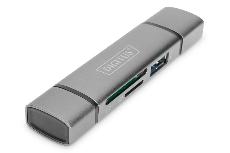 DIGITUS Hub à double lecteur de carte - USB-C™, USB 3.0, OTG, Plug and Play - Aluminium, 1x SD, 1x MicroSD, 1x USB 3.0_0