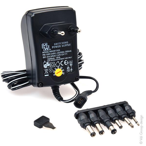 Alimentation à découpage MW 3 à 12V - 1.5A max - 100-240V - Conforme CE, DEEE et RoHS_0