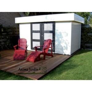 Chalet de jardin moderne 28mm, 11.38m² - s8213 - sans plancher, toit plat et double porte sécurisée_0