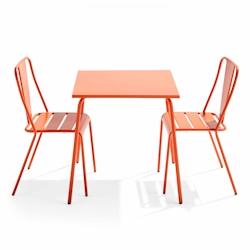 Oviala Business Ensemble table de jardin carrée et 2 chaises bistrot orange - Oviala - orange acier 109441_0