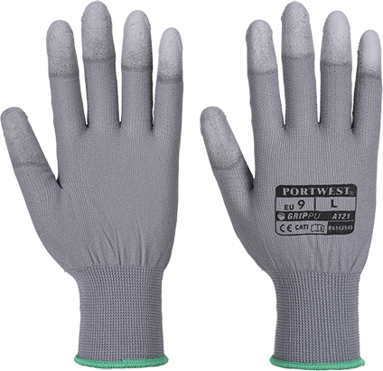 Gant doigts enduits PU gris A121, S - Certifié CE - Faible couche - Catégorie CE 1_0