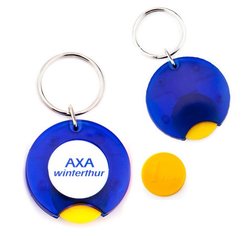 Porte-clés rond en plastique personnalisé avec jeton de caddie - 4 couleurs disponibles : vert, jaune, bleu, rouge_0