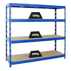 PROREGAL Étagère charge lourde RHINO - HxLxP 180x200x60cm, 500kg par niveau, tablette MDF 8mm, bleu - Rayonnage garage et atelier_0