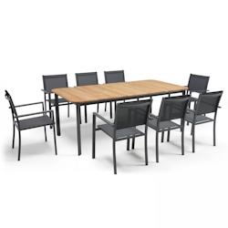 Oviala Business Table de jardin en aluminium/teck et 8 fauteuils - Oviala - marron polyester 106583_0