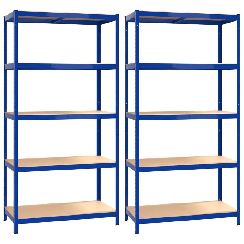 Vidaxl étagères à 5 niveaux 2pcs bleu acier et bois d'ingénierie 3154212_0