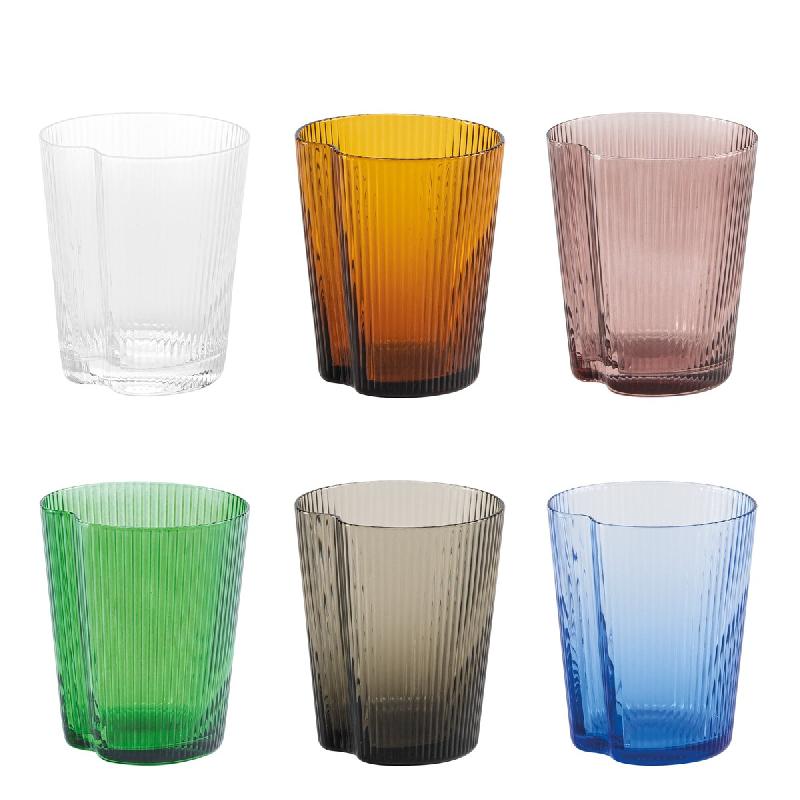 Zafferano Lot de 6 Verres Tumbler Handy en Verre Soufflé Coloré, Design Ergonomique Empilable avec Surface à Rainures Verticales, Différentes Coul_0