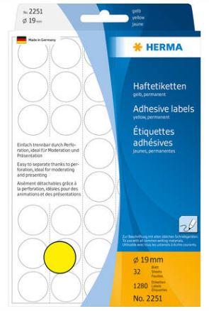 Étiquettes/pastilles autocollantes rondes jaunes Ø 19 mm - Référence 2251 - 1280 étiquettes_0