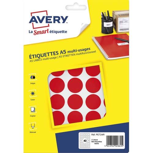 Avery sachet de 400 pastilles ø24 mm. Imprimables. Coloris rouge._0