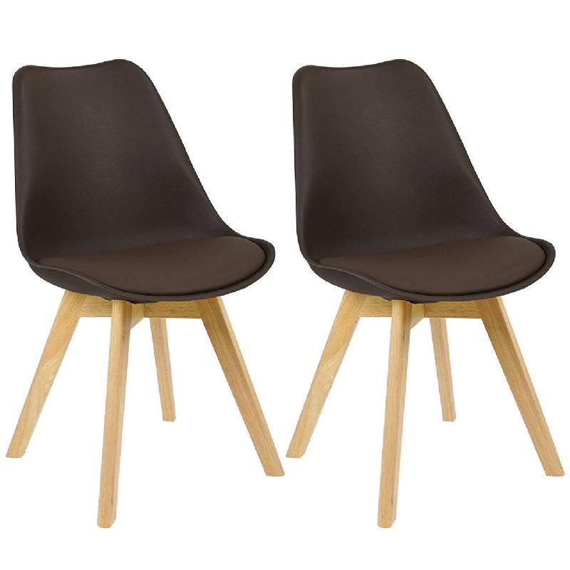 Chaises de cuisine et salle à manger - Lot de 2 pièces marron - Modèle Lisa - Plastique et cuir synthétique_0