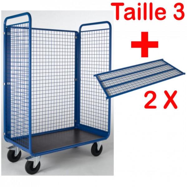Chariot manuel 3 côtés grillagés - 2 étagères grillagées - Capacité 500 kg - Marque Rolléco_0
