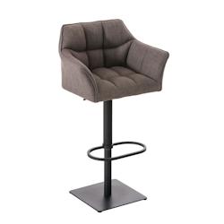 Décoshop26 - Tabouret de bar chaise haute de comptoir couture carrées assise en tissu gris cadre en métal noir 10_0004696 - gris 3000252240015_0