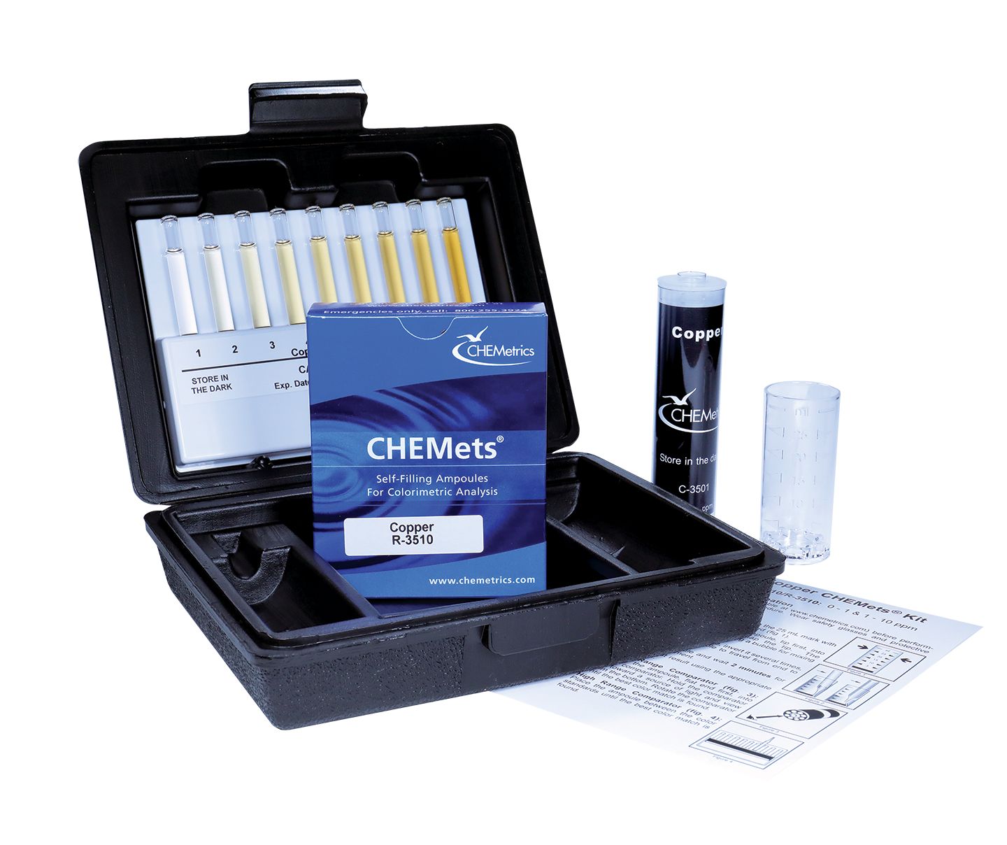 Kit d’analyse visuelle du Cuivre 0-1 & 1-10 ppm, type : CHEMets 30 ampoules, marque Chemetrics - Ref.: NBP001_0