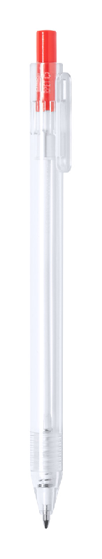 Stylo à bille en plastique RPET transparent - poussoir coloré rouge - encre bleue_0