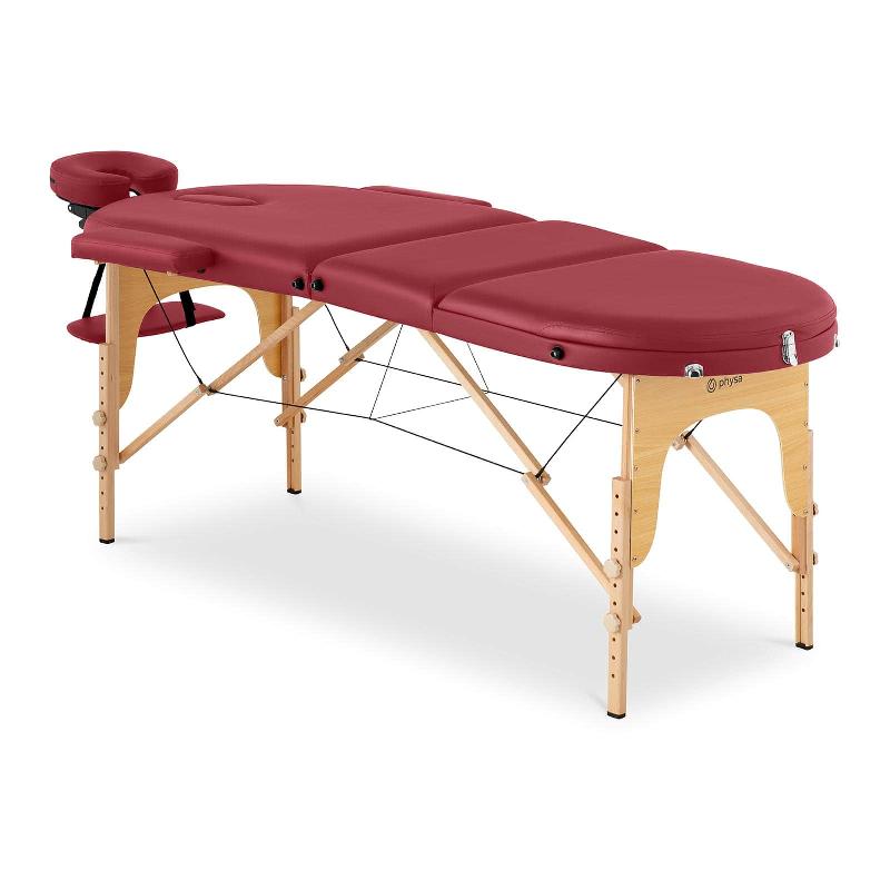 Table de massage pliante rouge - cadre en hêtre, revêtement PVC, hauteur réglable 630-850 mm, charge max 227 kg_0