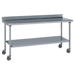 Tournus Equipement Table inox adossée sur roues avec étagère inférieure fixe longueur 2000 mm Tournus - 464997 - plastique 464997_0