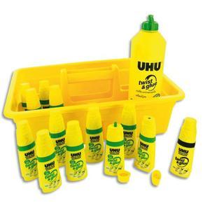 UHU SCHOOLPACK DE 12 FLACONS TWIST AND GLUE + RECHARGE 500ML_0