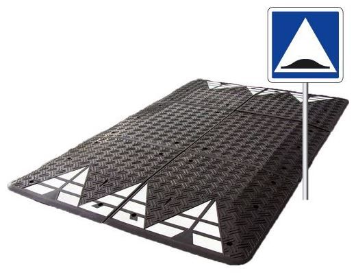 21530-01 - Ralentisseur de vitesse CityGom - Pack coussin berlinois noir avec poteau 80x40 mm et panneau C27_0