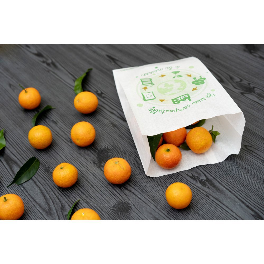 500 sachets en kraft blanc compostable - 26+8,5×35 cm - Biodégradables, contact alimentaire, fabrication française_0