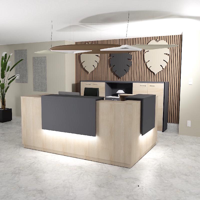 Banque d'accueil d'angle Delta avec 2 réhausses - 184, Droite, Acacia clair, Oui, Anthracite_1