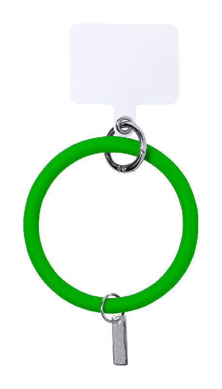 Bracelet support pour téléphone portable - silicone - plaque métal logotisable - avec mousqueton - couleur vert_0