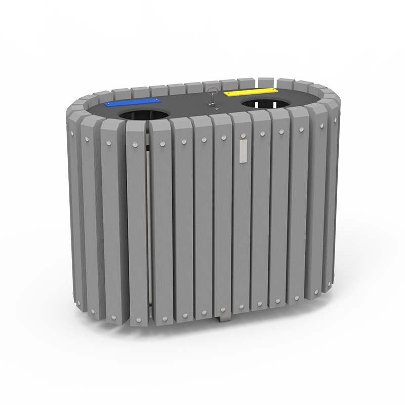 Corbeille bi-flux Ocean - 2 bacs 60 L - Structure acier galvanisé - Marron, Gris, Noir - STD - EP-TRI2-01_0
