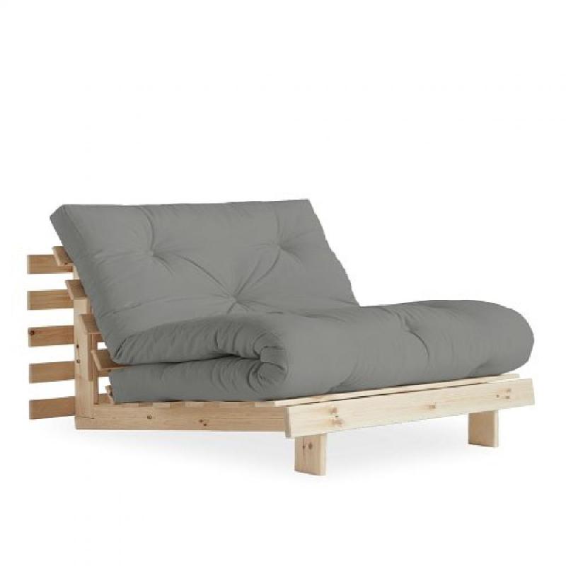 FAUTEUIL CONVERTIBLE FUTON ROOTS PIN NATUREL COLORIS GRIS COUCHAGE 90 X 200 CM._0