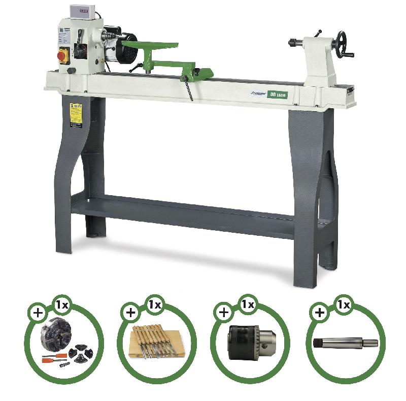Pack tour à bois 358x1100mm + mandrin 100 mm + jeu 8 burins + mandrin à couronne + abre Holzstar DB1100 PACK_0