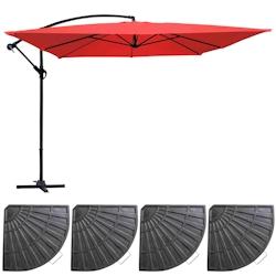 Oviala Business Parasol déporté 3x3m et 4 dalles à lestées aluminium rouge - Oviala - rouge aluminium 107277_0