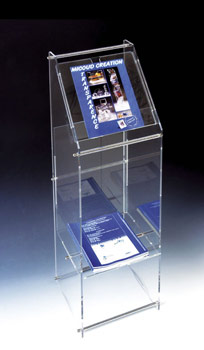 Support plexiglass porte-revues ou documents - Totem A4 personnalisable avec étagère et options de couleur_0