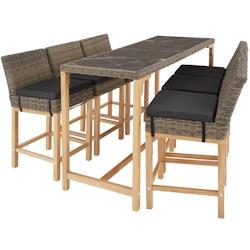 Tectake Table de bar en rotin Lovas avec 6 chaises Latina - marron naturel -404854 - beige 404854_0