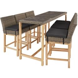 Tectake Table de bar en rotin Lovas avec 6 chaises Latina - marron naturel - 404854 - beige aluminium 404854_0