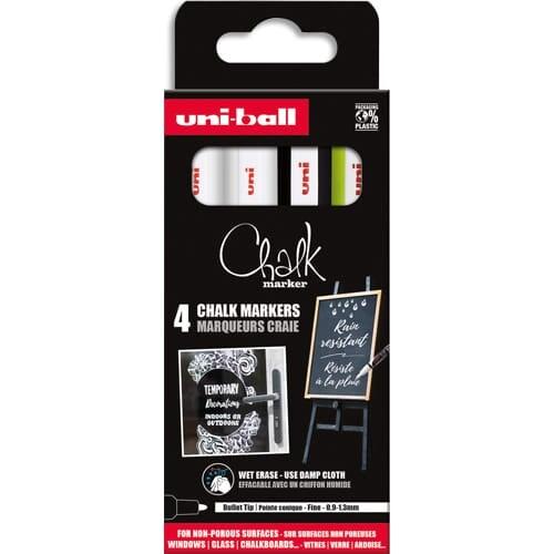 Uni-ball Etui de 4 marqueurs craie Chalk Marker, pointe ogive de 0,9-1,3 mm, encres assorties - 3296280046761_0