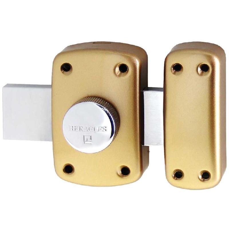 Verrou à bouton de cylindre Y8C acier embouti doré 62 x 96 mm HERACLES - doré acier 844570_0