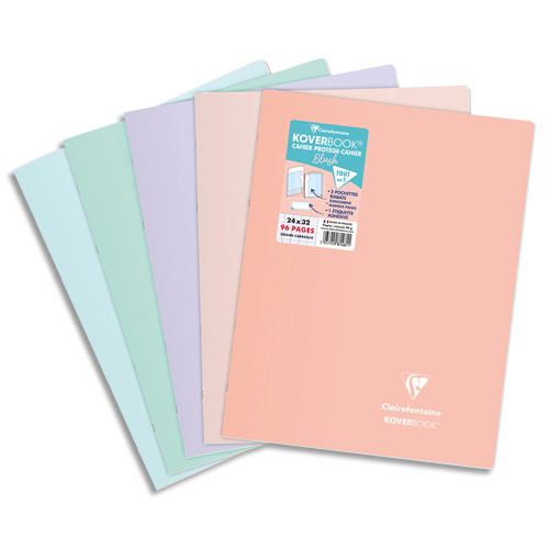 CAHIER KOVERBOOK BLUSH PIQUE CLAIREFONTAINE - PP - BICOLORE OPAQUE - 24 X 32 CM - 96 PAGES - PETITS CARREAUX 5X5 - COLORIS ASSORTIS - LOT DE 10